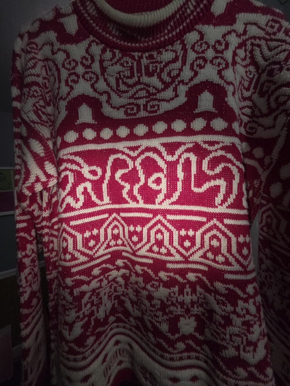 Vintage Red and Cream Patterned Cowl Sweater